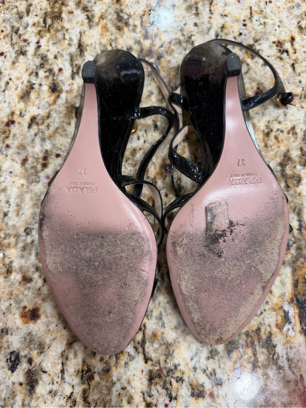 Prada Black Patent Leather Strappy 
 Heel Sandals - Size 37 - Picture 2 of 3